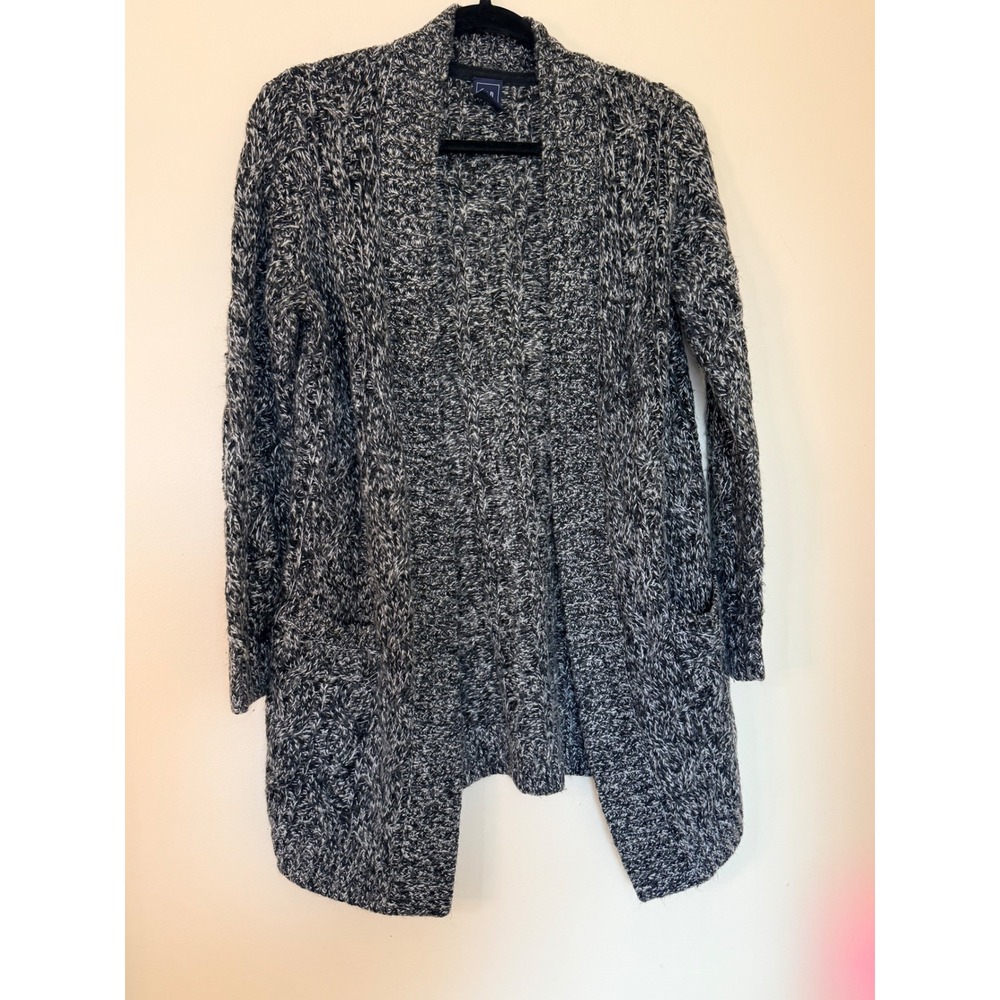Gap Womens Black White Marled Knit Open Front Cardigan Sweater Pockets Small